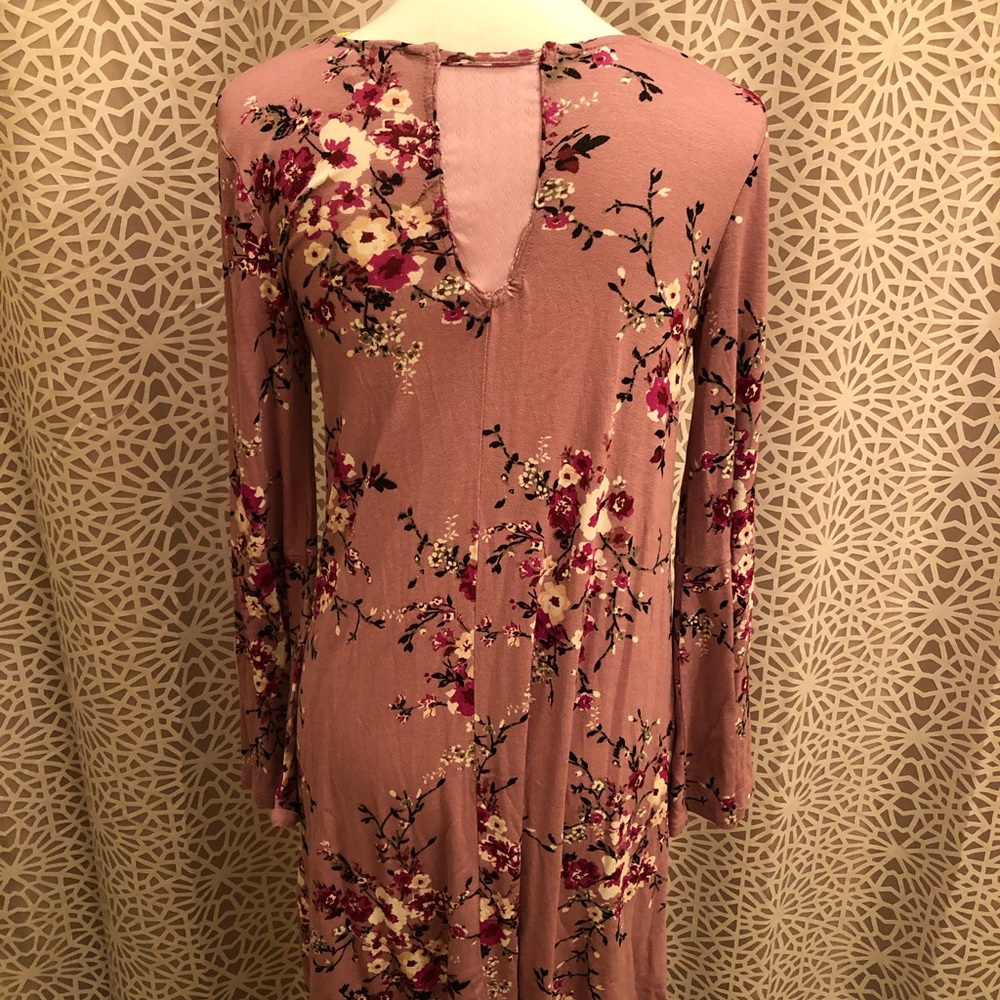 Pink Rose Floral Bell Sleeve Long Sleeve Dress - Picture 6 of 8